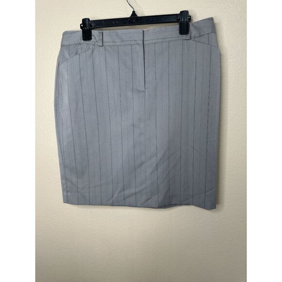 NWT Attention Womens Gray Skirt 14 pencil vintage Zipper button Polyester stripe - Picture 2 of 9